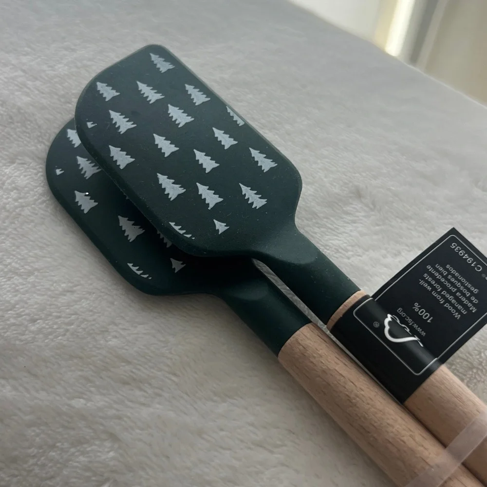 Crate & Barrel Green Trees Silicone and Wood Mini Spatulas, Set of 2